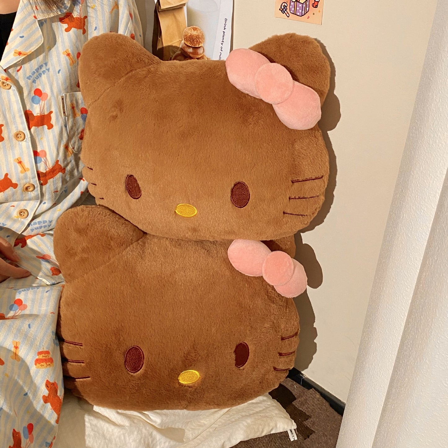 Black leather Hello Kitty pillow
