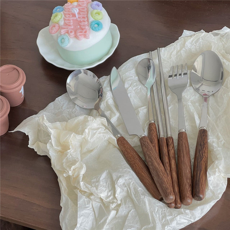 Wooden handle chopsticks, knives, forks, spoons, tableware