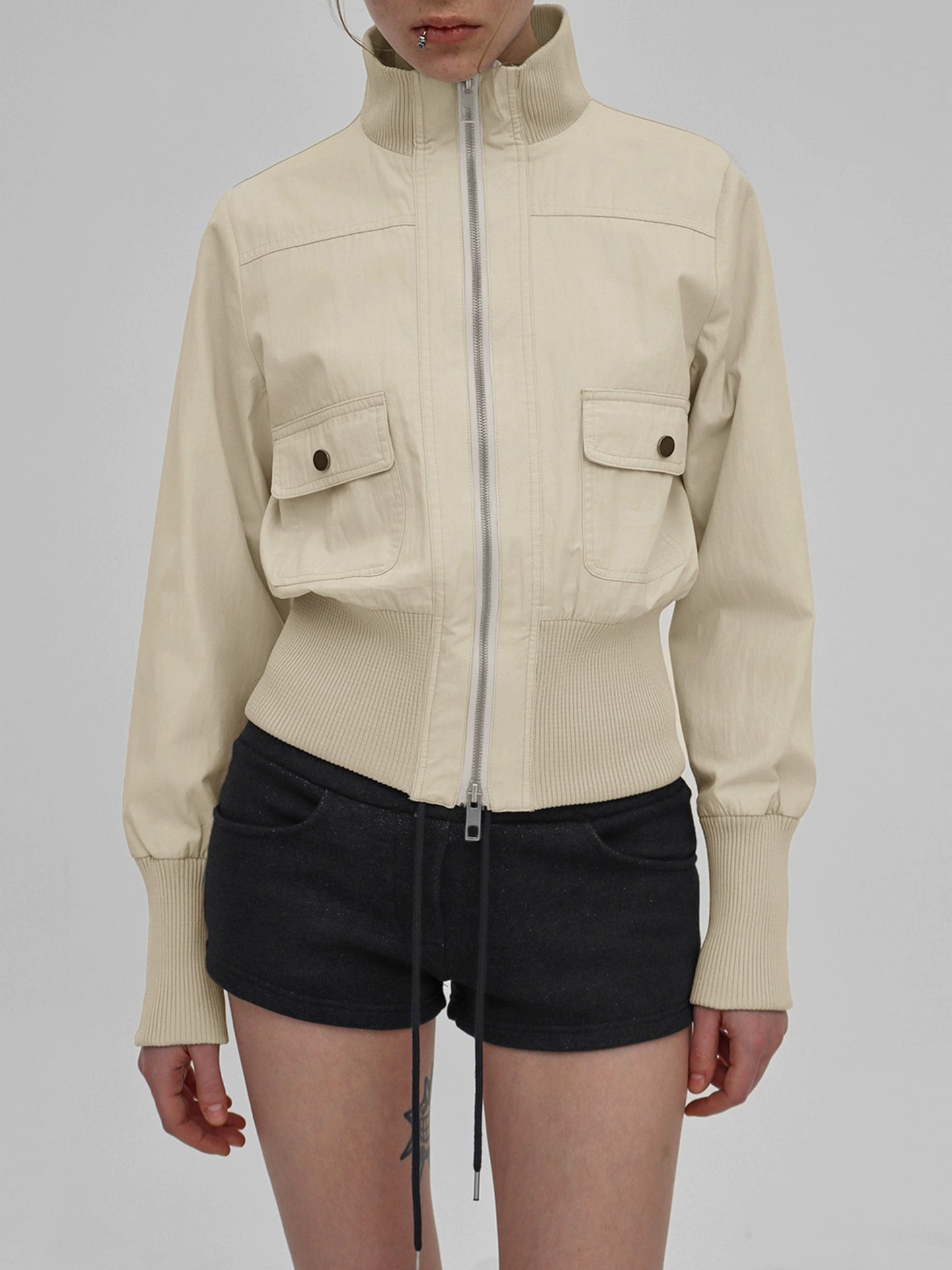 Stand up collar zipper pocket jacket