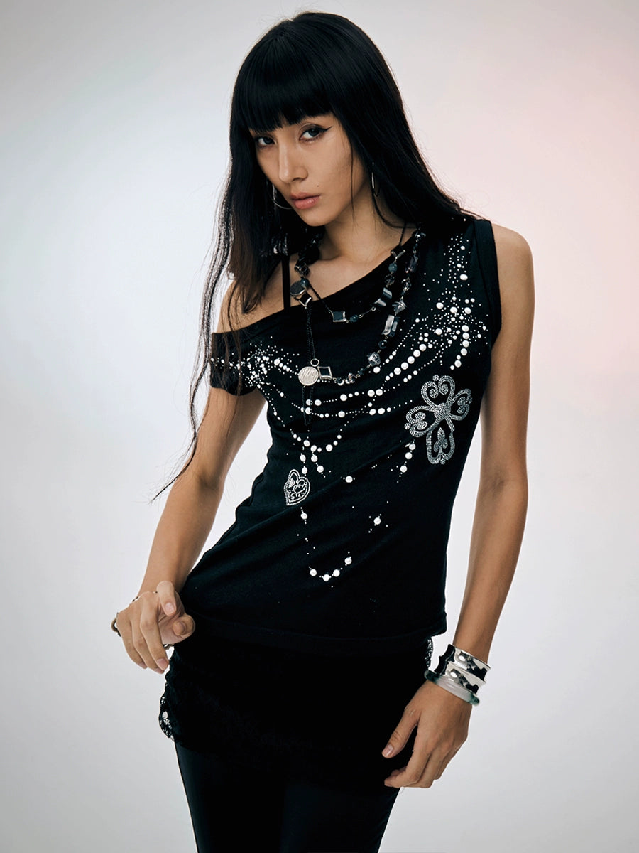 pearl necklace one shoulder top