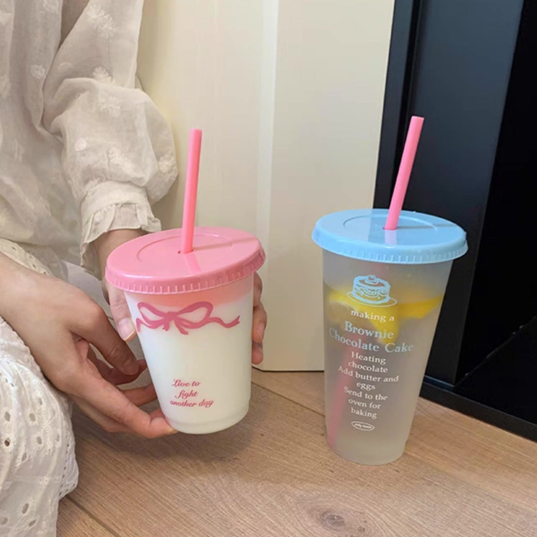 Plastic straw cup