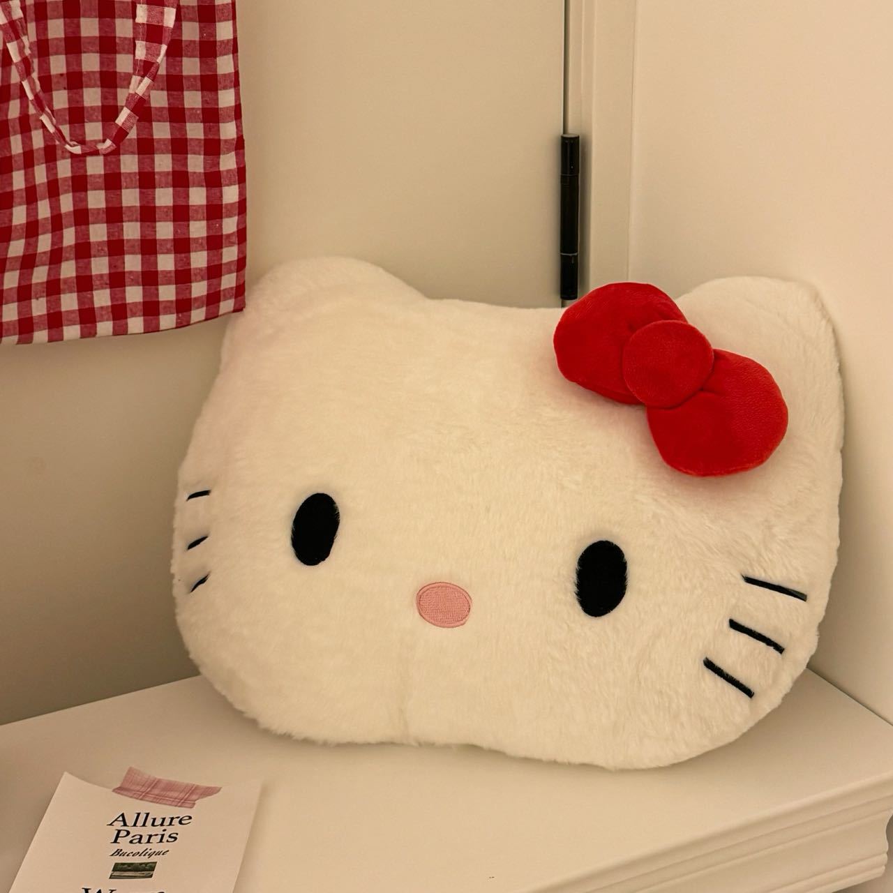 Black leather Hello Kitty pillow