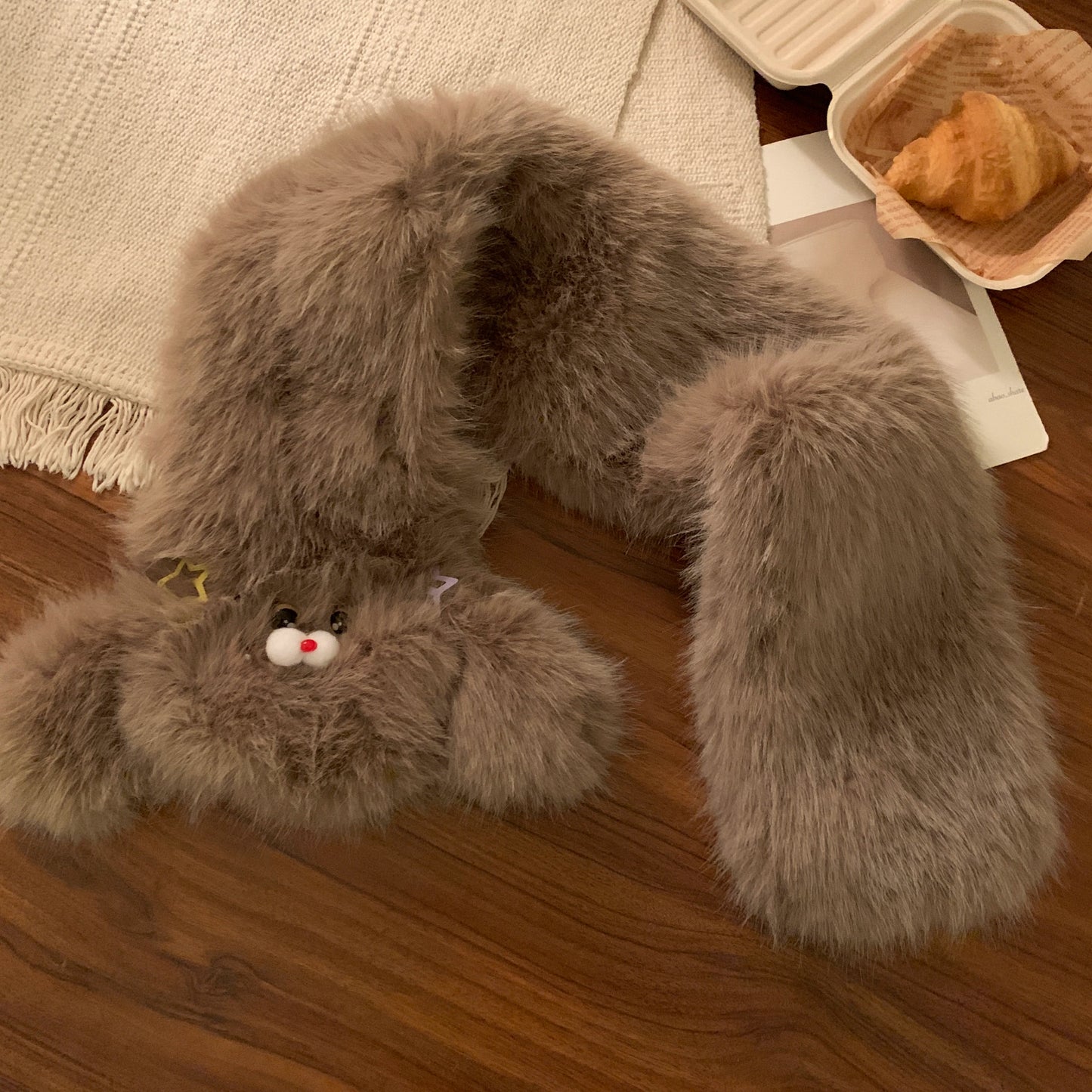 Cute bow dog plush hat scarf in one