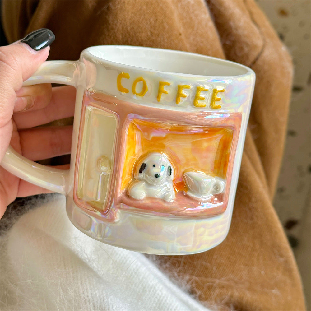 Cute pearl relief dog mug