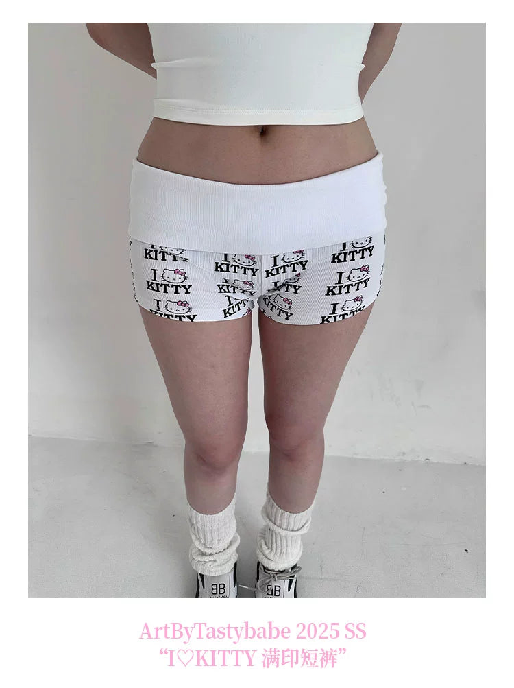 I love kitty low-rise cotton knitted shorts