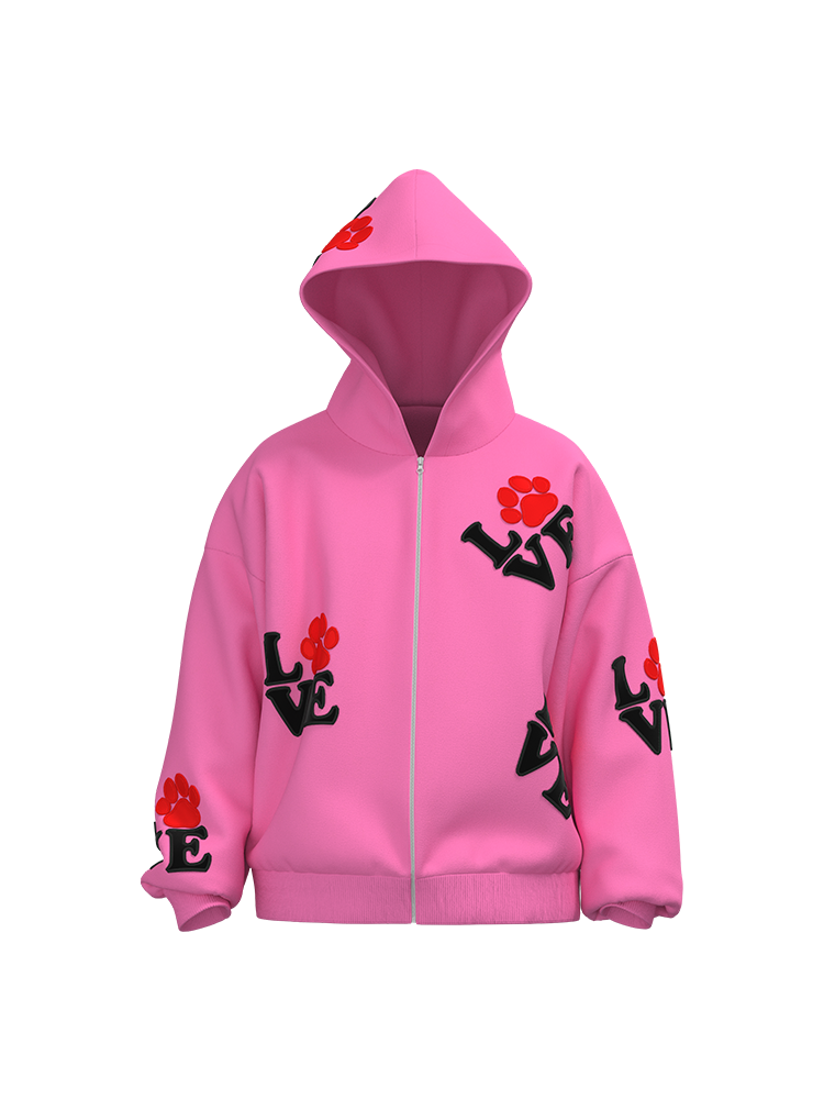 LOVE Patch Embroidered Fleece Hooded Sweater Set