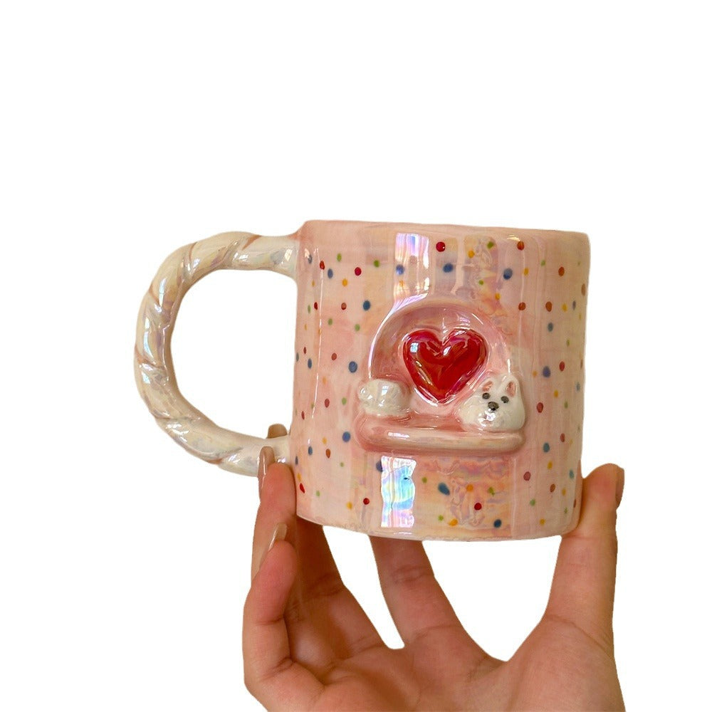 Cute pearl relief dog mug