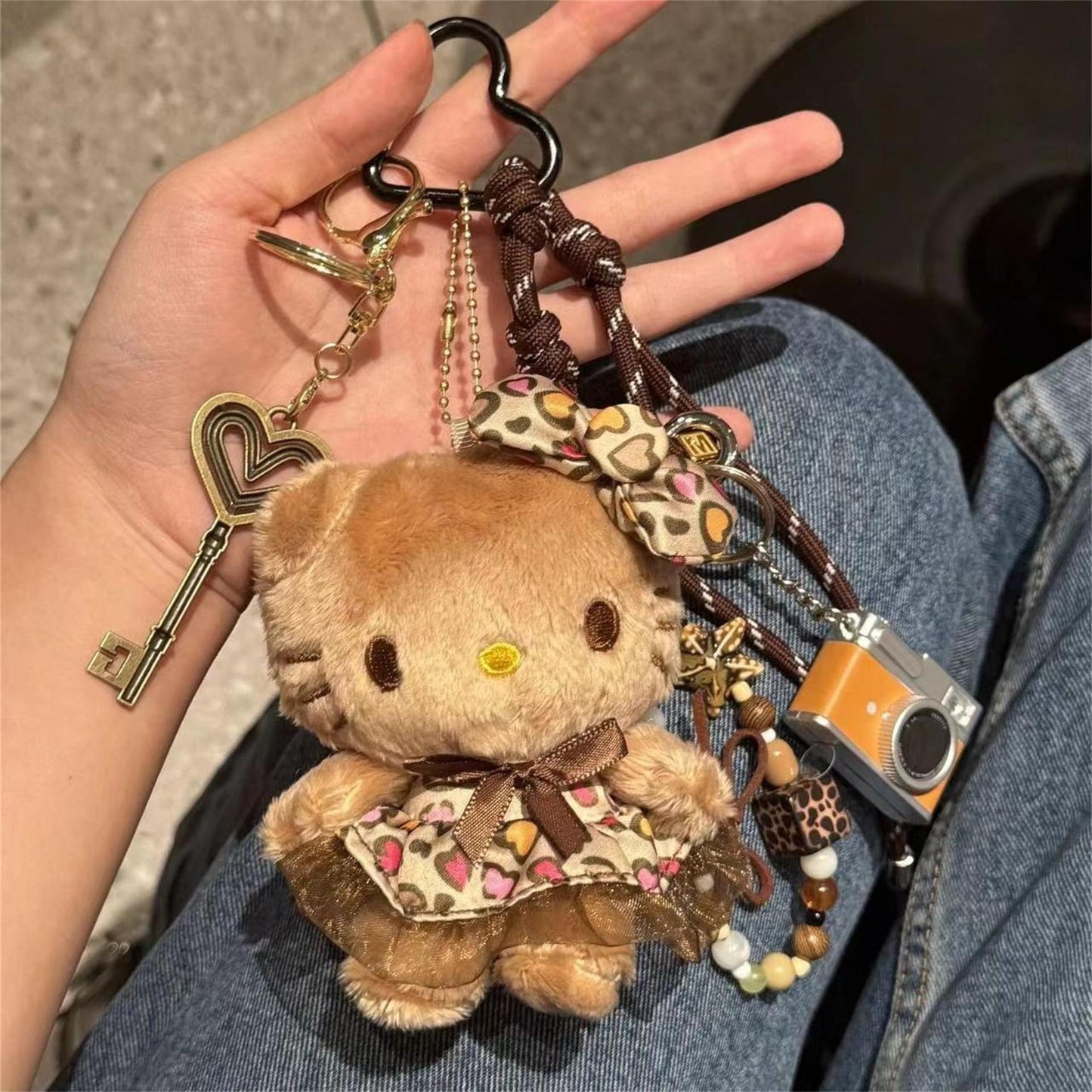 Beaded Brown Hellokitty Plush Charm