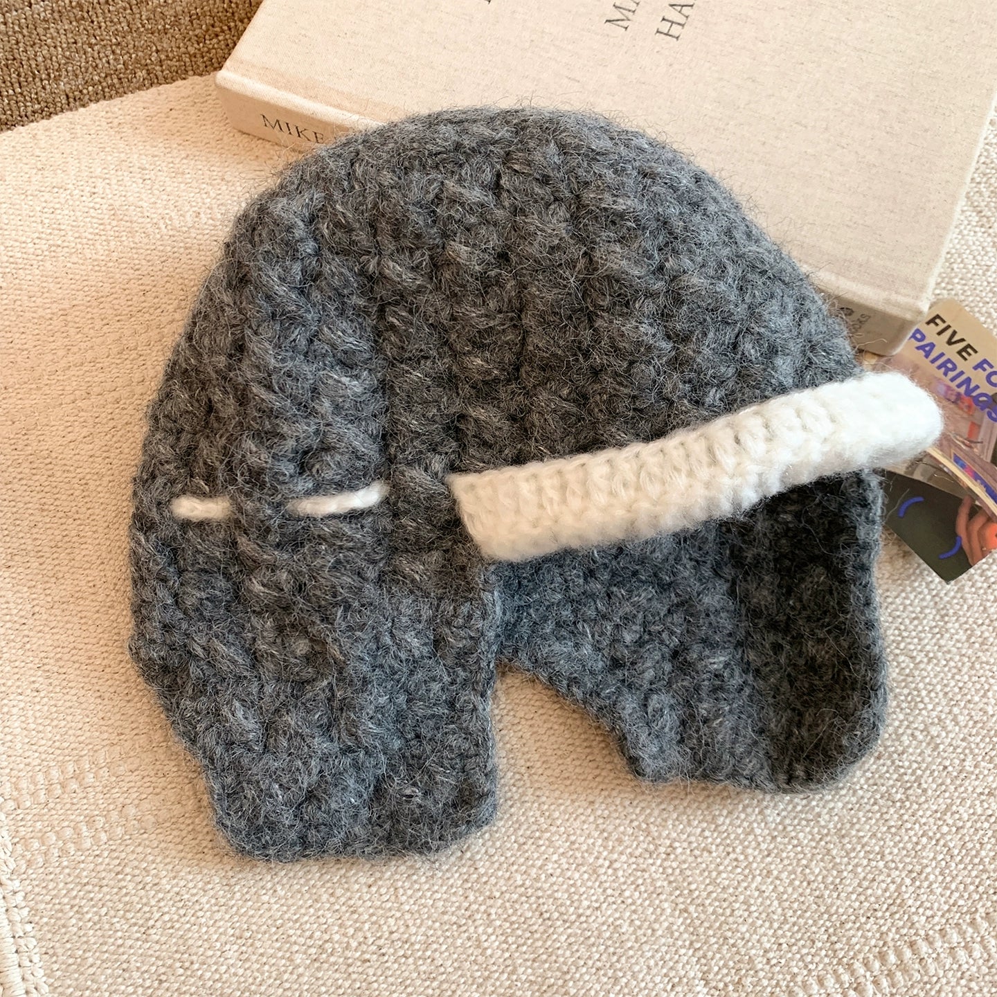 Pink plush knitted ear protection cap