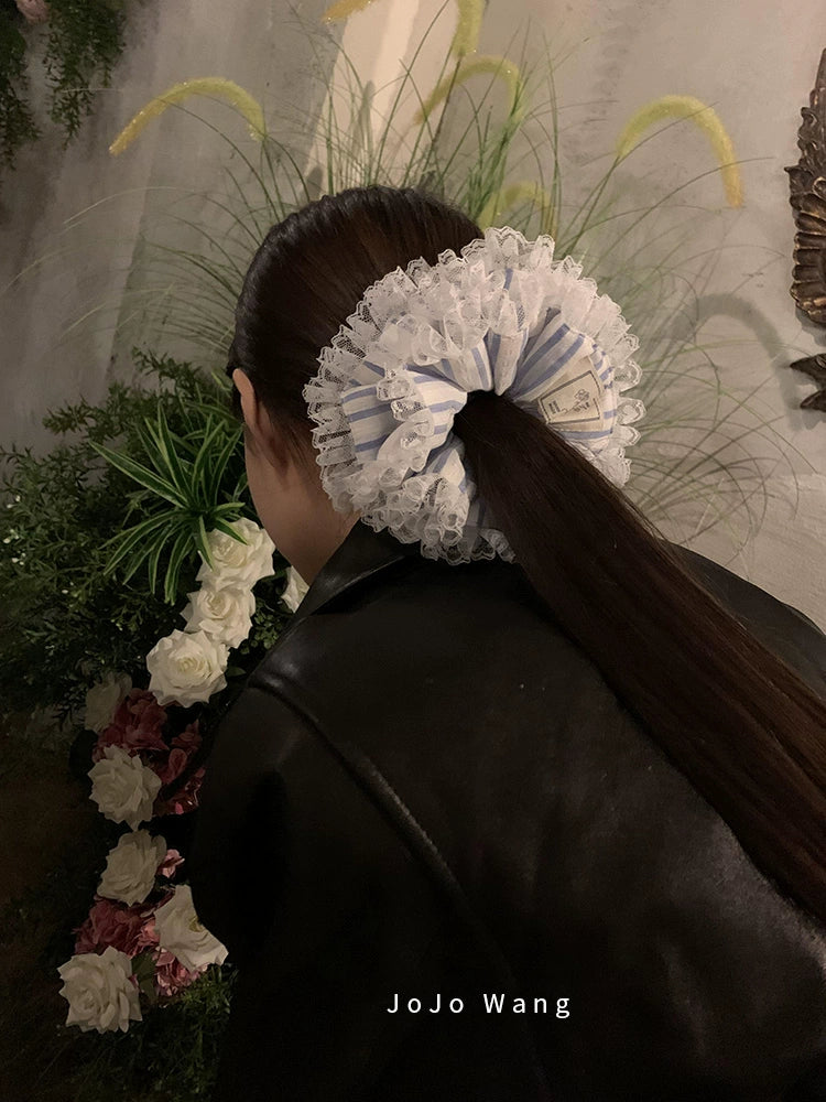 Blue and white lace headband