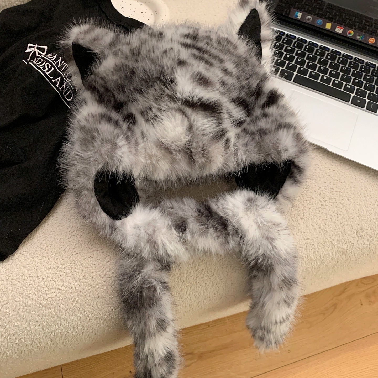 Cute leopard print fox ears plush hat scarf in one