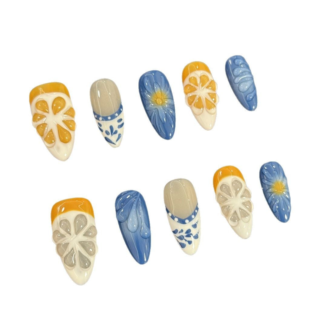 Blue three-dimensional flower almond armor