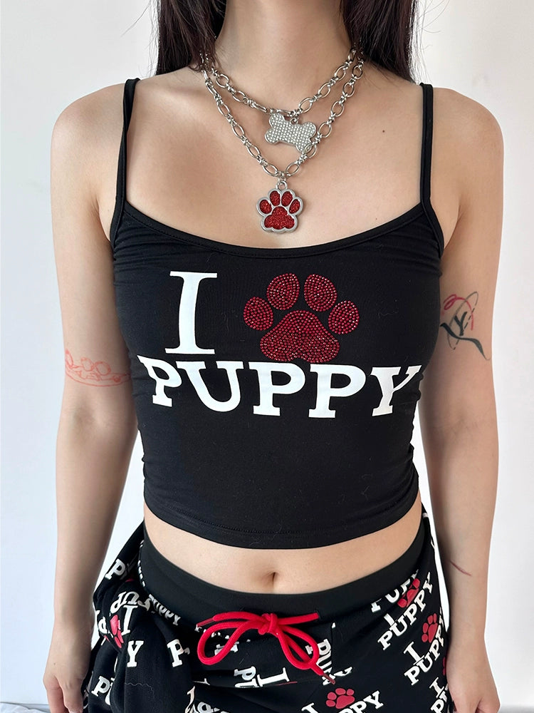 I Love Puppy Rhinestone cami