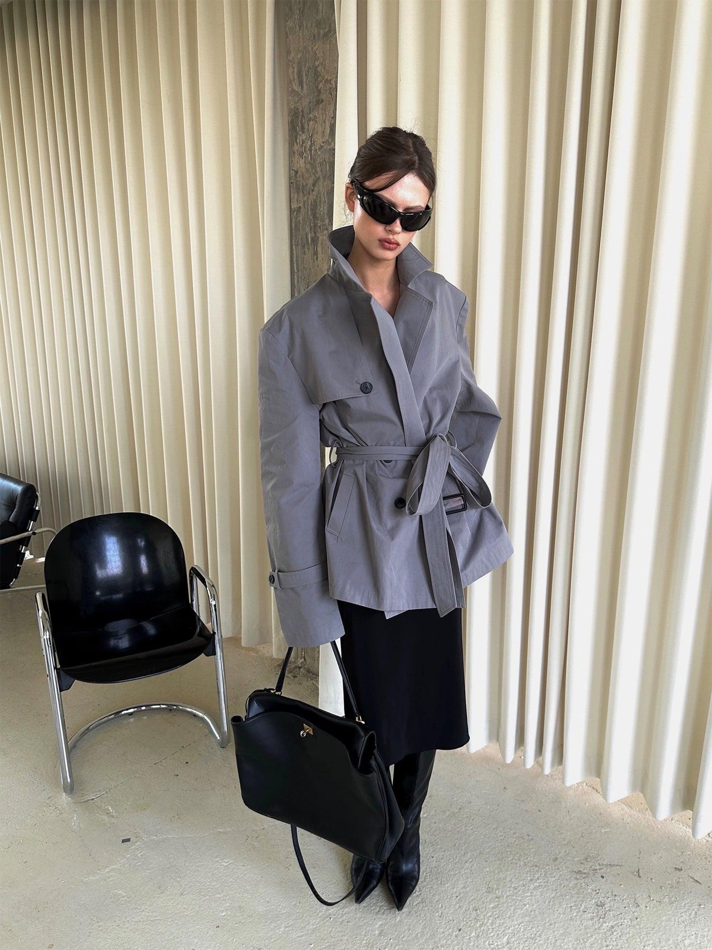 Grey short trench coat
