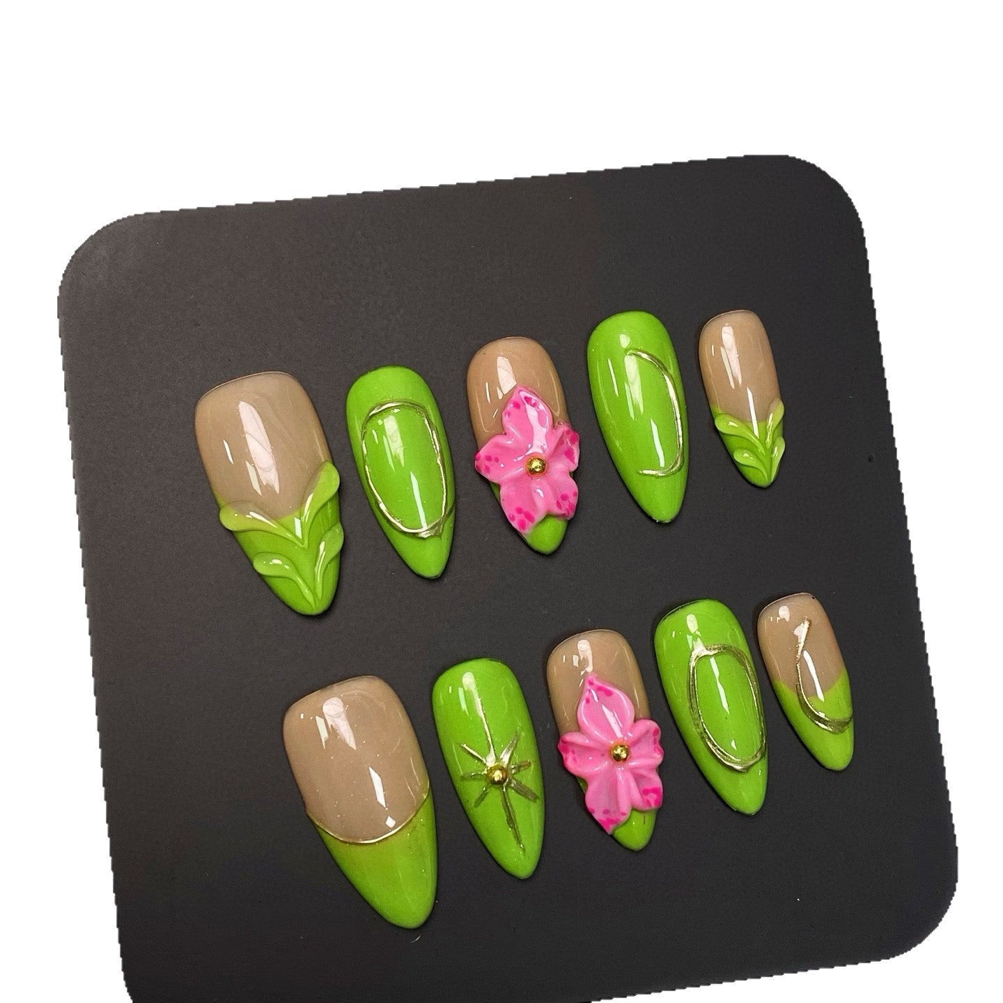 Almond Carving Colorful Handmade Flower Wearing Nail Patch