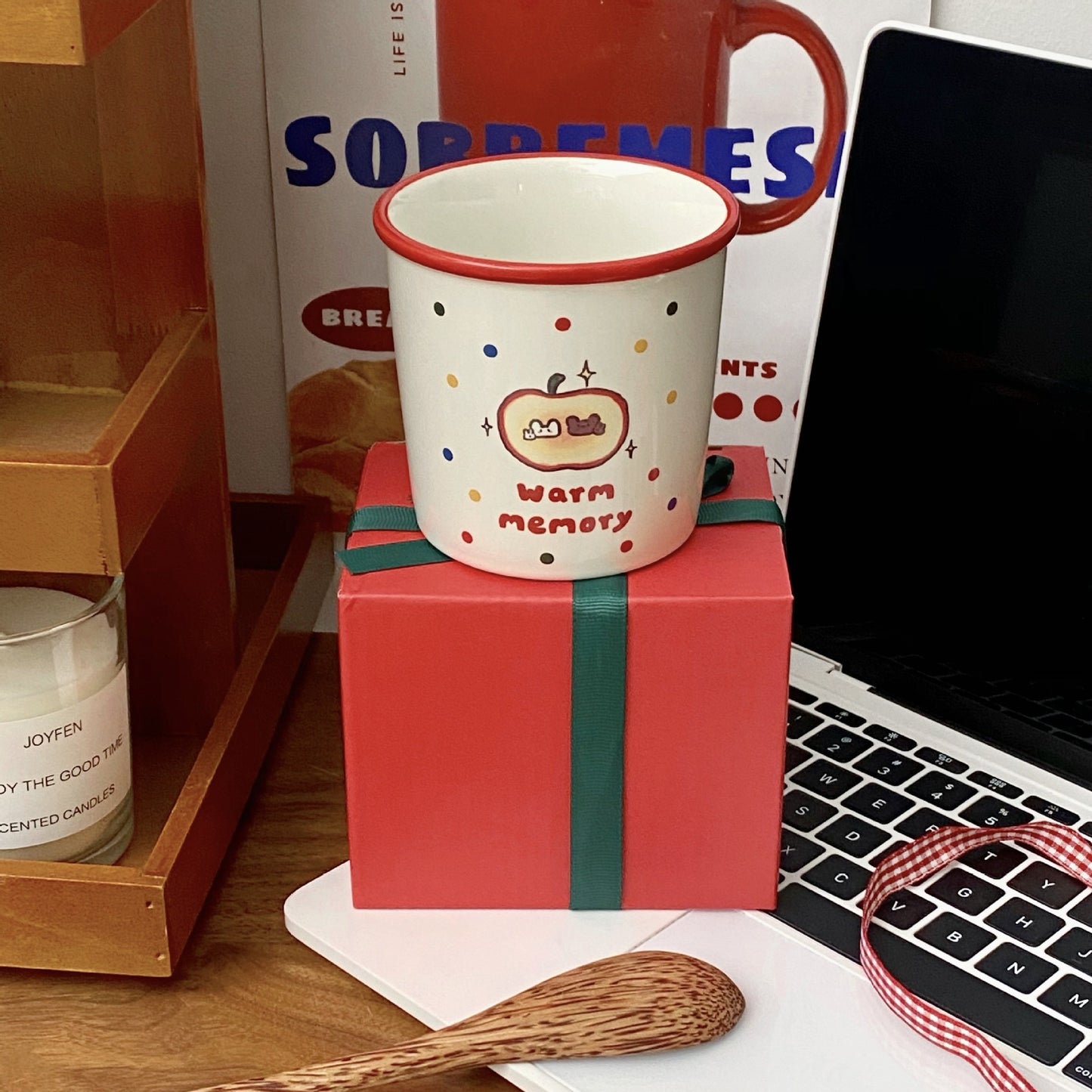 Cartoon Apple Mug Ceramic Coffee Cup Gift Box Set