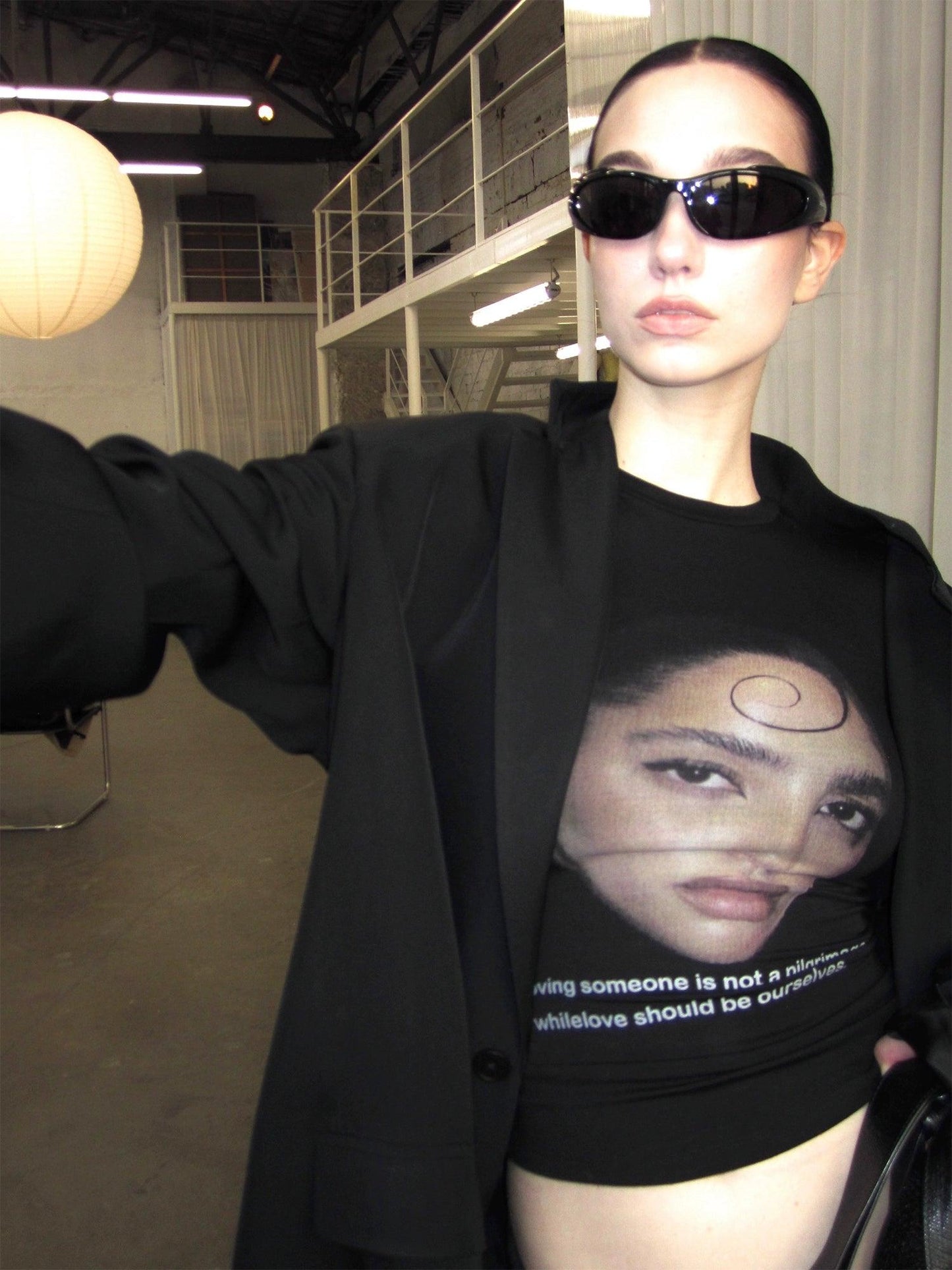 Black Portrait Print T-Shirt