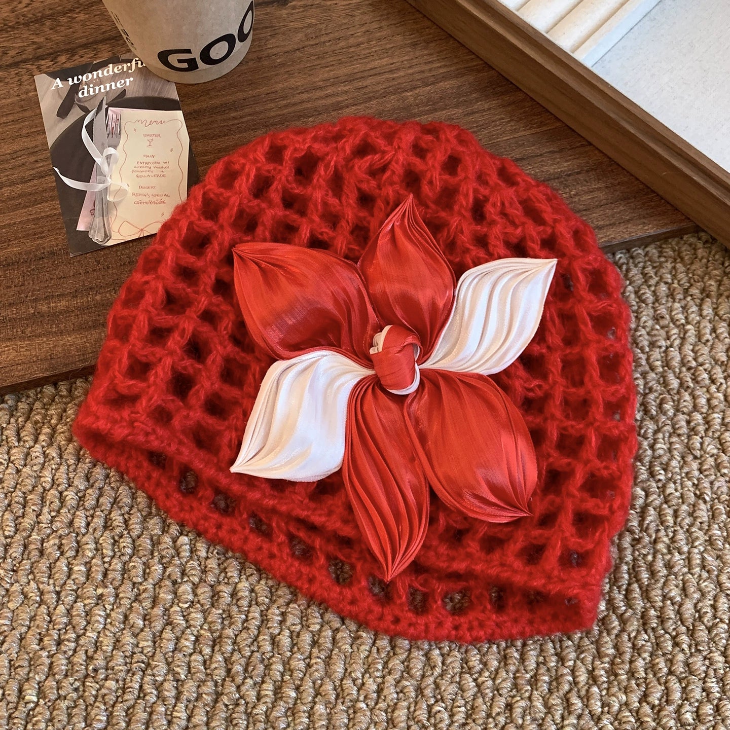 Three dimensional flower hollow woven toe cap