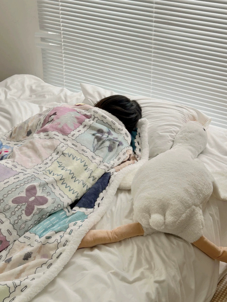 Fun Extended Flannel Lamb Fleece Double Layer Thick Blanket