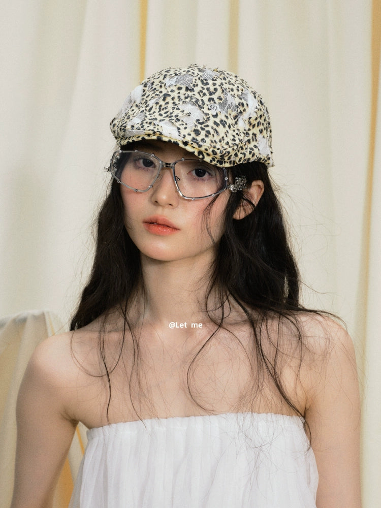 Leopard lace patchwork for vintage distressed front hat