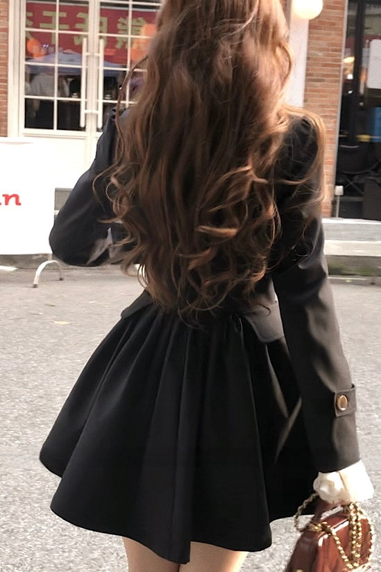 Black Short Flared Hem Trench Coat