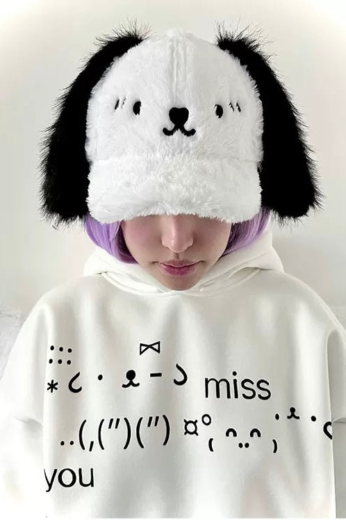 plush hat smiling puppy hat
