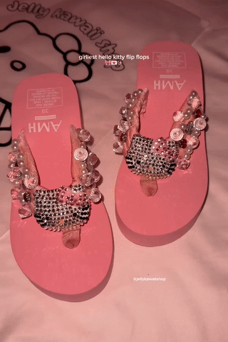 Pink Hello Kitty Rhinestone Platform Slippers