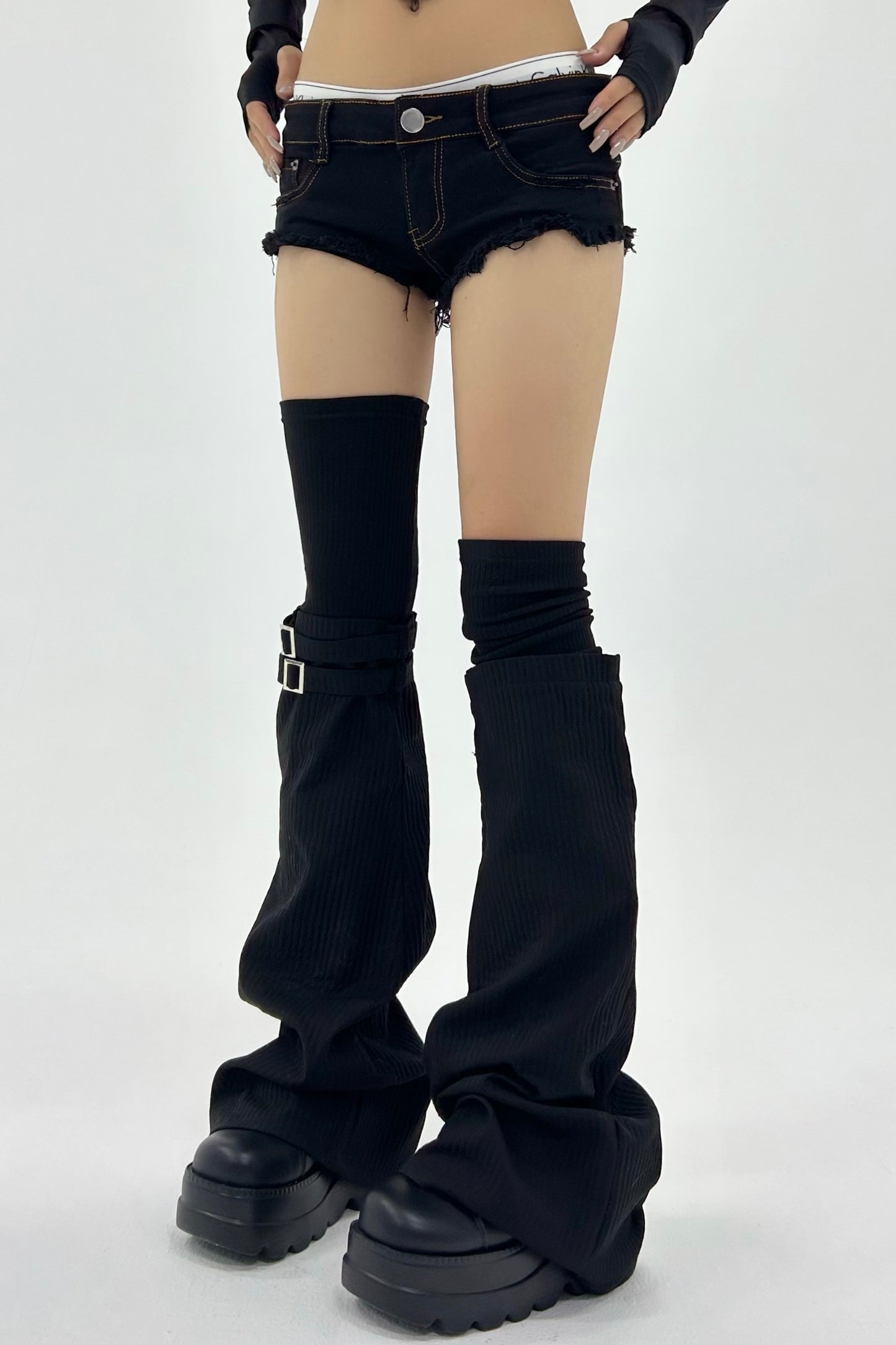 Splicing fake two-piece leg warm black/white