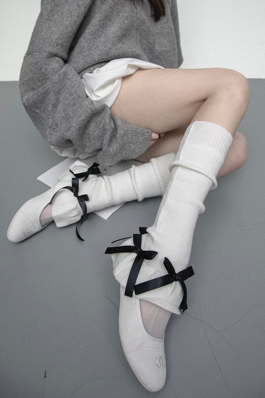 flower bud cute bow horn knitted socks