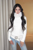 Furry Collar Turtleneck Ribbed Top