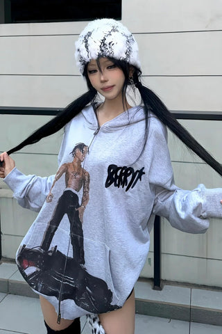 Spoof Travis Scott Portrait Grey Embroidered Hooded Jacket