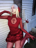 Blood stained cross wine red Gothic cross hollow top