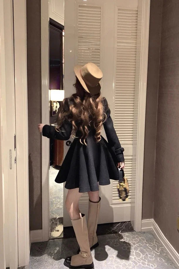 Maritime pianist Vertical waistline 3.5m skirt hem woolen coat