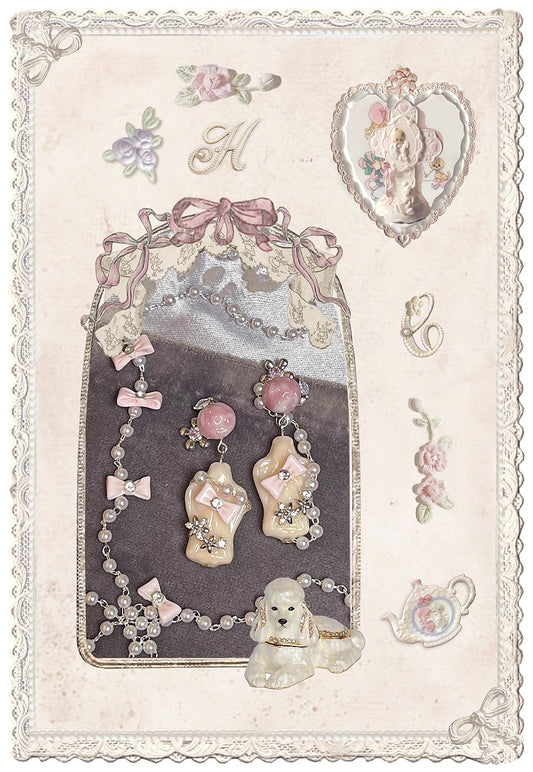 ~* Pearl wrapped angel statue *~Fashionable Barbie angel pink rose antique earrings