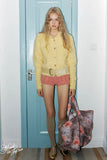 yellow wool blended collar knitted cardigan