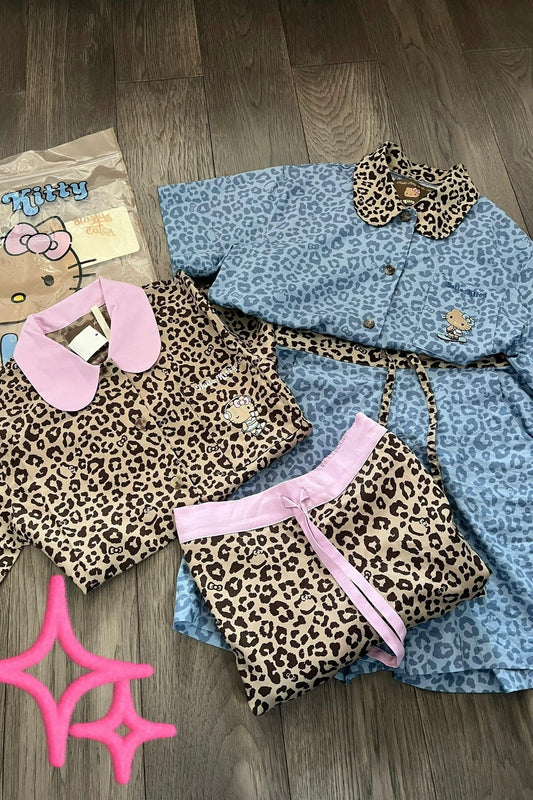 Blue Leopard Print Hellokitty Pajama Set