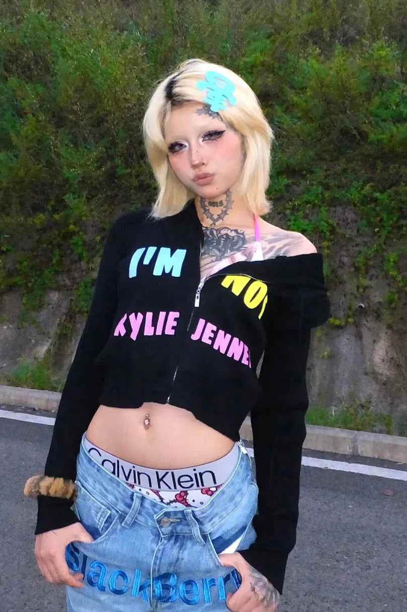 I'm NOT KYLIEJENNER hooded black knitted jacket