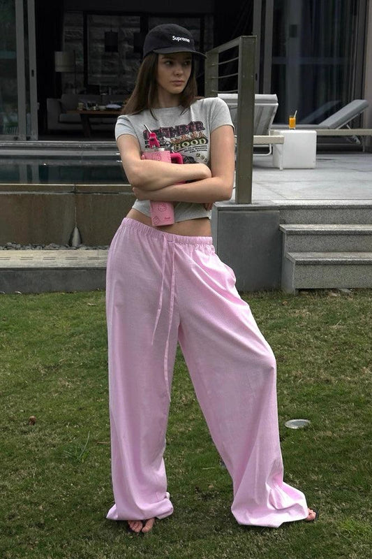 Striped wide-leg slacks pink