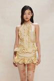 Silk Wave Lace Collar Hot Drilled Light Yellow Hanging Neck Set