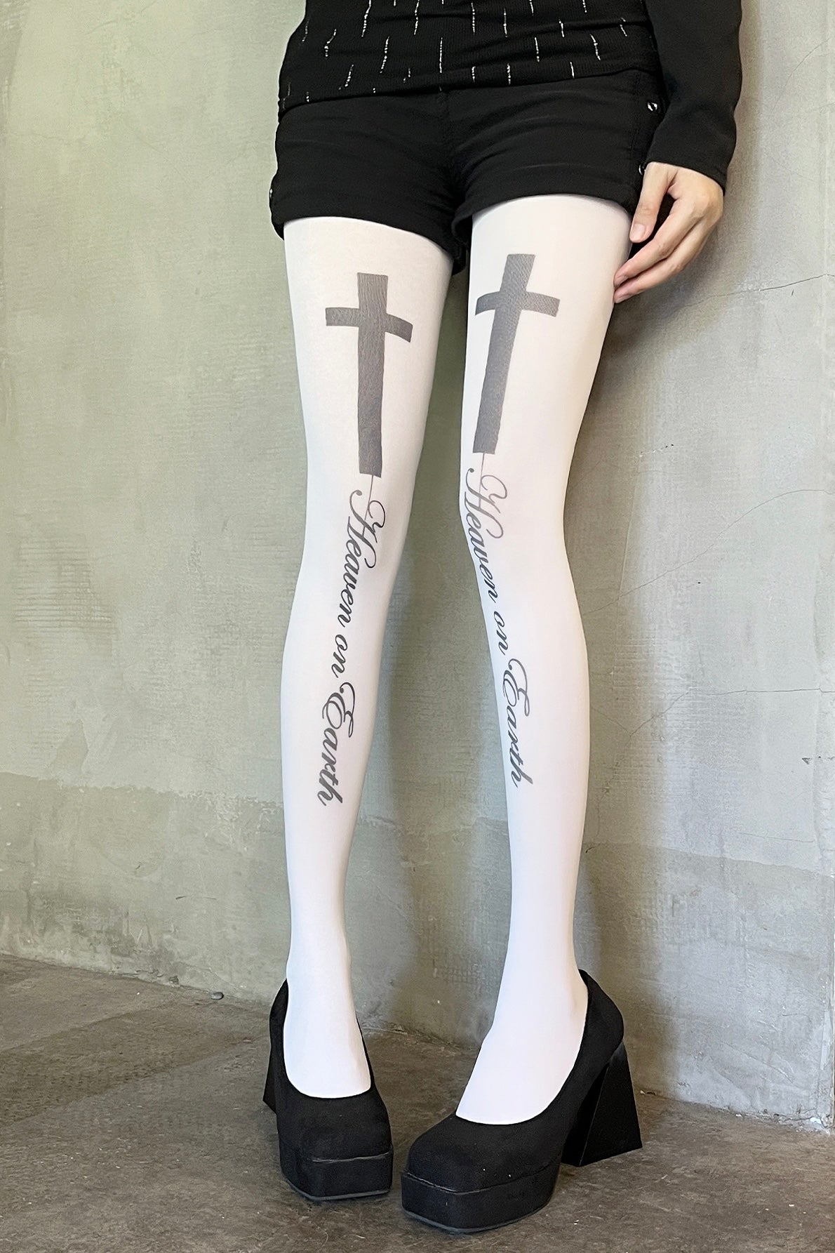 White cross letter printed pantyhose