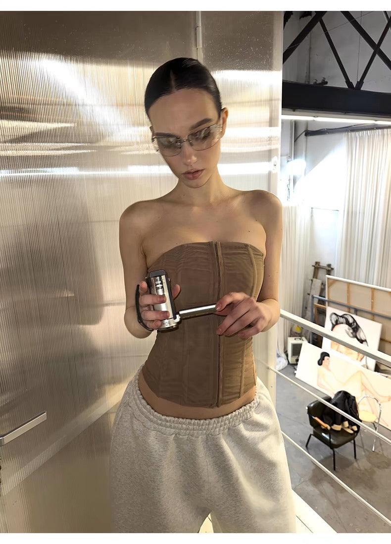 Mesh tube top brown
