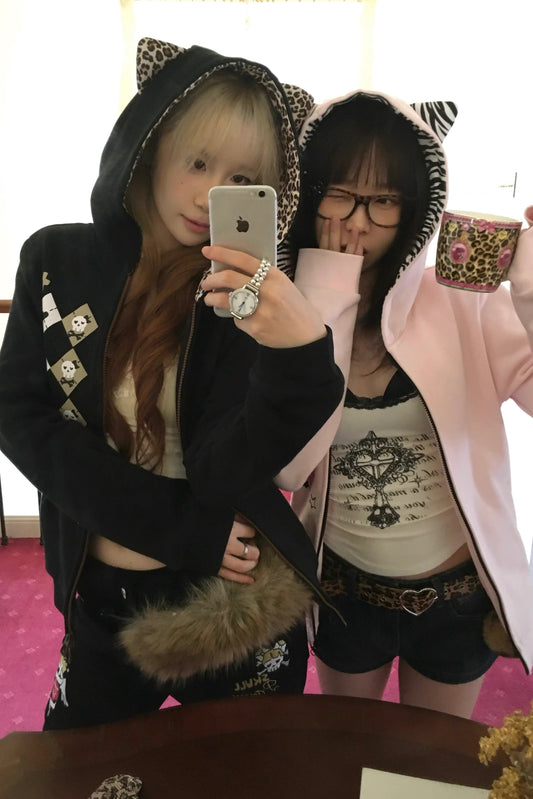 skull print leopard print zebra print patchwork sweatshirt