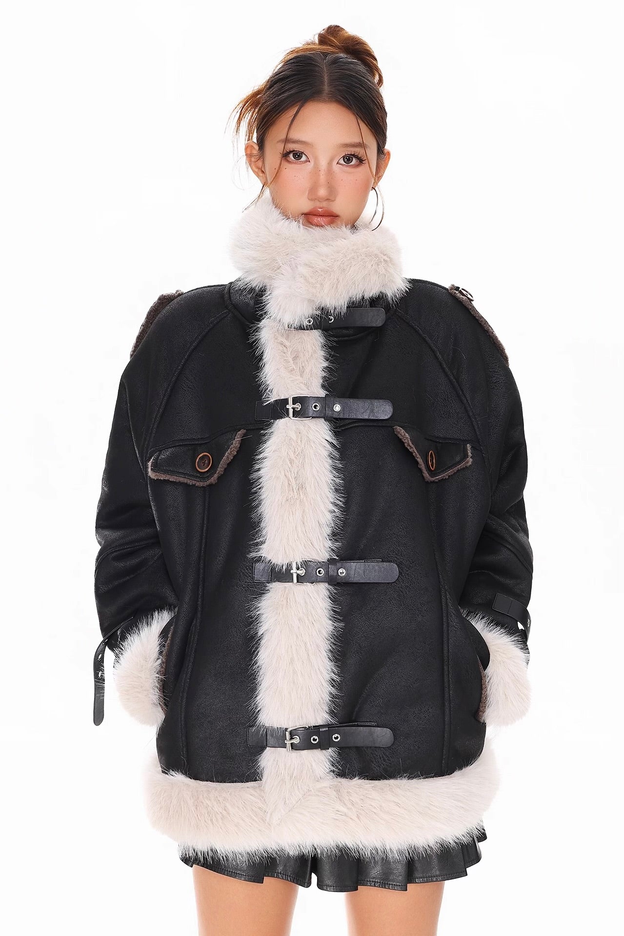 Woolen collar spliced cotton jacket