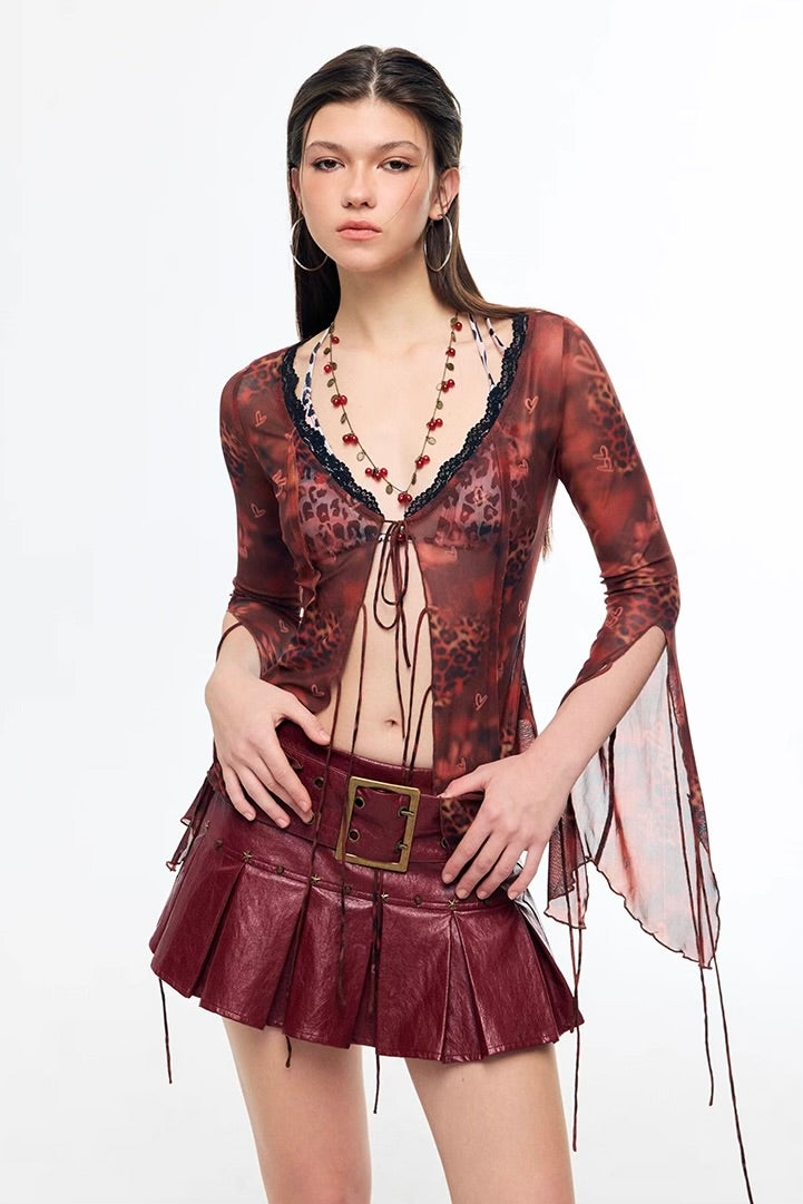 Rock pleated PU leather mini skirt