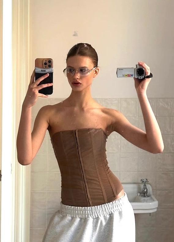 Mesh tube top brown
