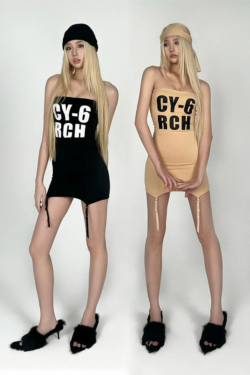 letter print tube dress