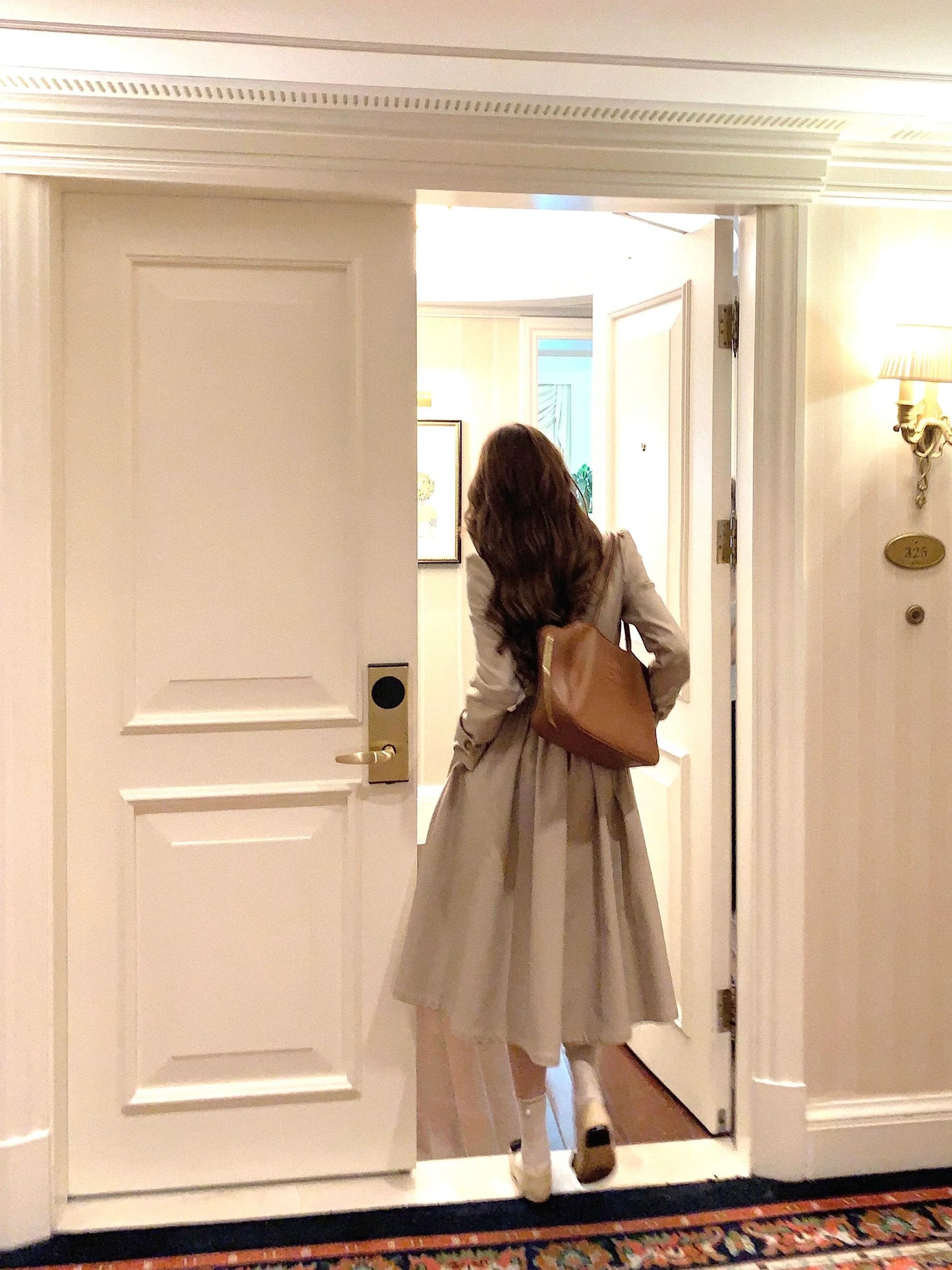 Beige Princess Style Waist Tie Trench Coat