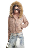 Retro leopard print fur collar thick short jacket