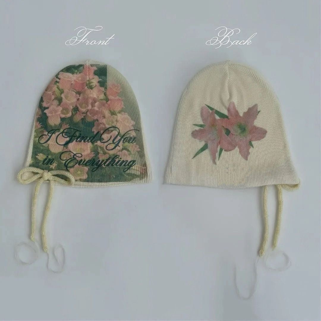 Rose Lamb Pattern Print Beanie