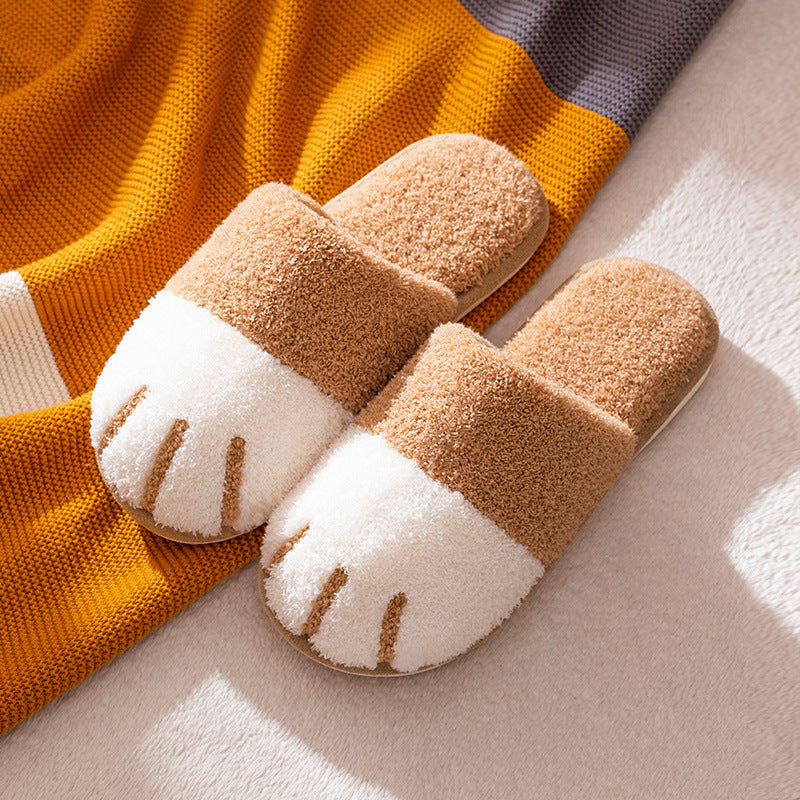 Cute cat paw plush cotton slippers